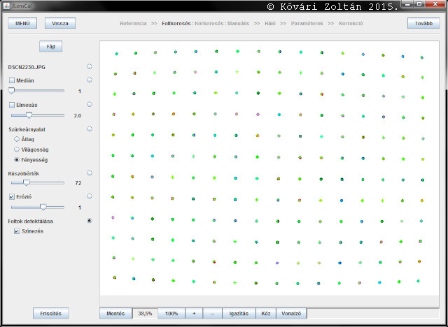 Screenshot from a
program showing reference dots with their center marked.