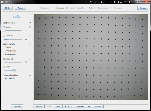Screenshot from a
program showing a photo with dots in a grid pattern.
