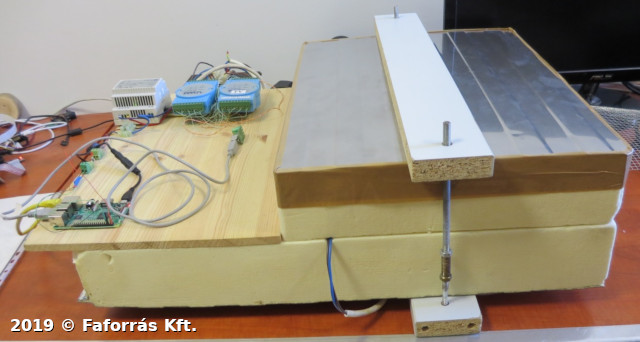 Image showing PIR
blocks sandwiched, cables coming from the inside and connected to
measuring equipment.